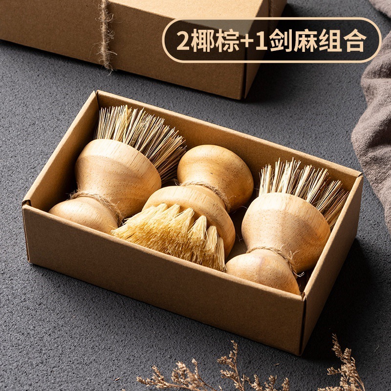 新しい無垢材の食器洗い鍋ブラシ、天然サイザル麻のボウルとプレートのブラシ、ココヤシの鍋洗い加工品、キッチンのノンスティック鍋洗浄ブラシ|undefined