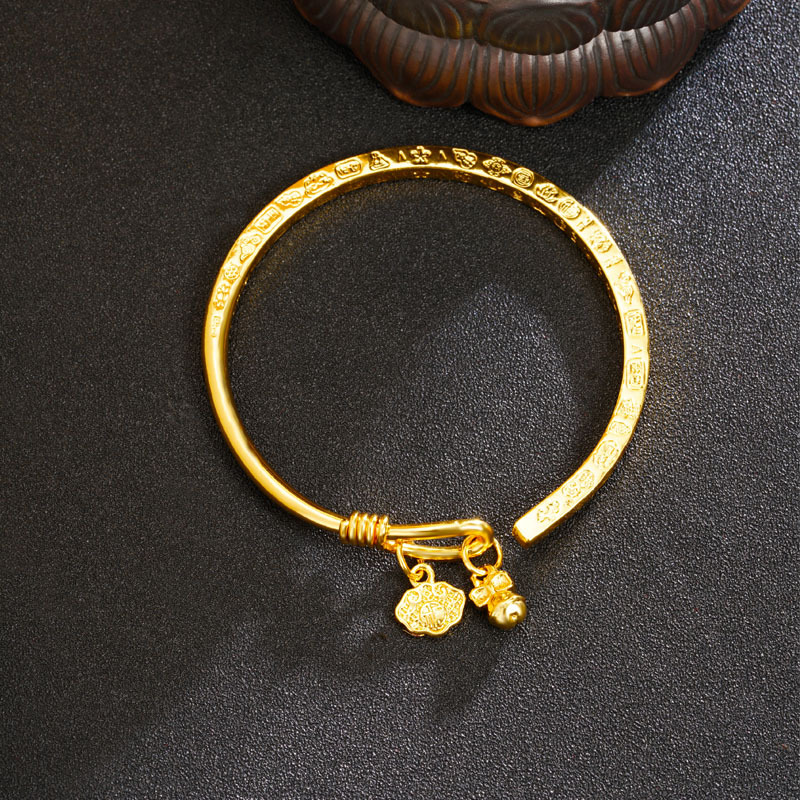 Guochao antiguo brazalete de oro Fasha patrón retro bloqueo de seguridad campana brilla abierta brazalete de estilo de corte joyas