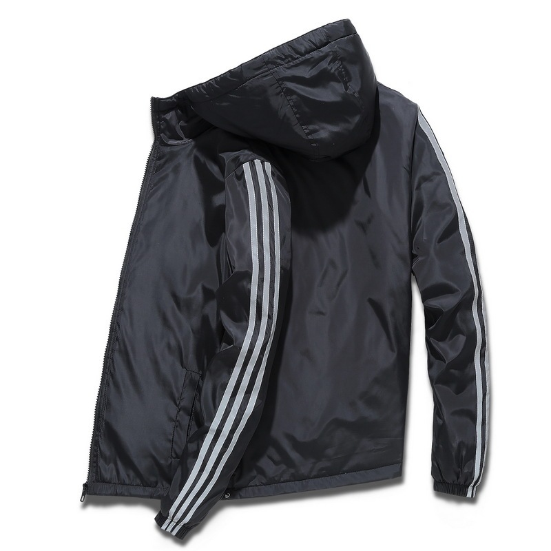 Reflective three bars sportswear jacket men's spring and autumn hooded windbreaker men's jacket running windproof top clothes men