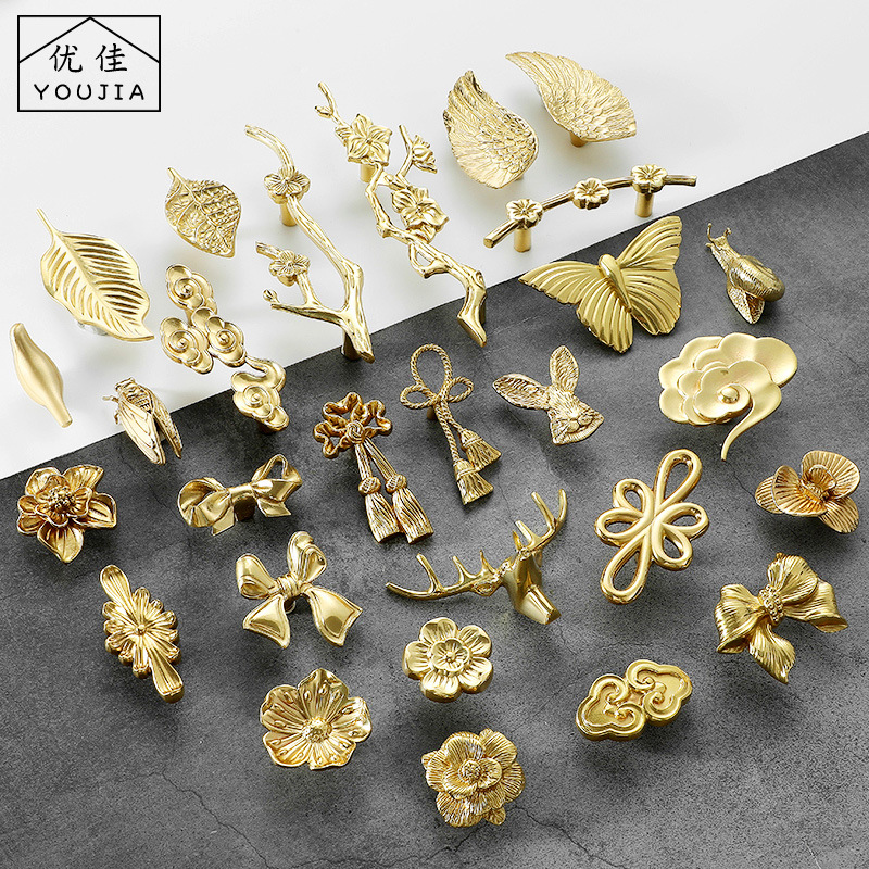 Nordic Creative Brass Handle Bow Plum Blossom Drawer Lucky Deer Pure Copper Single Hole Clothes Cabinet Xiangyun Small Handle