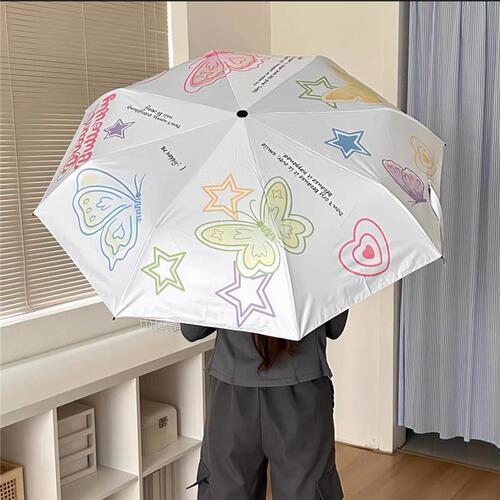Niche design girly heart butterfly umbrella rain or shine sun umbrella vinyl sunscreen umbrella portable three-fold umbrella