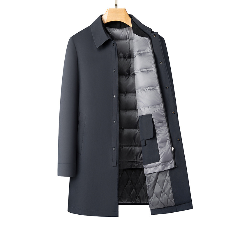 Men's down Jacket 2025 Autumn and Winter Mid-Length Lapel Windbreaker Removable down Liner Warm Youth Business Jacket