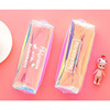 Square transparent neon capacious pencil case, storage bag for elementary school students, Korean style