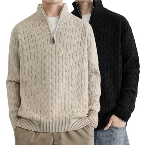 Cross-Border Popular European Size Large Size Half-Zip Twist Knitwear Sweater Men's Old Money Style Business Autumn and Winter Factory Wholesale