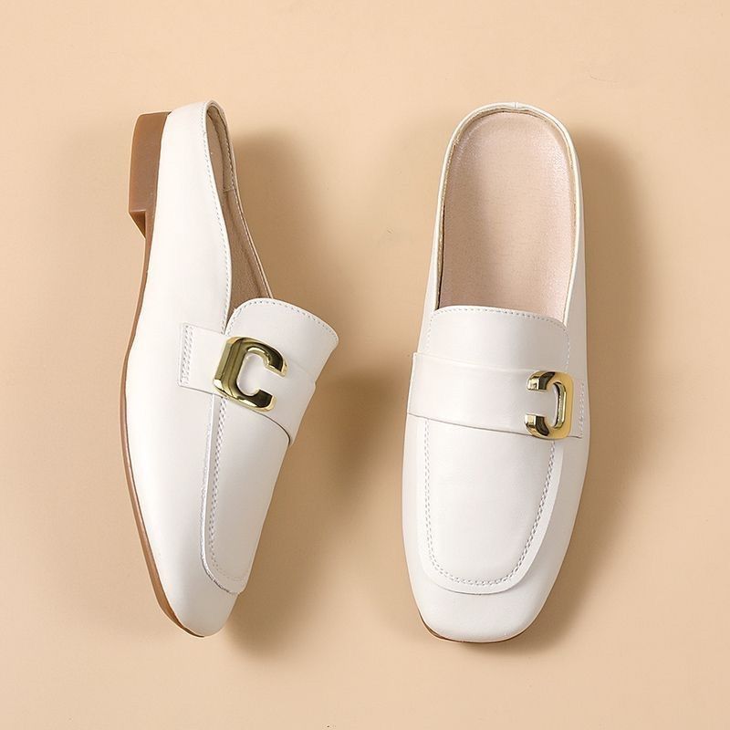 Zapatillas muller de cuero suave 2026 nuevas zapatillas de verano de zapatillas de estilo perezoso con sola plana