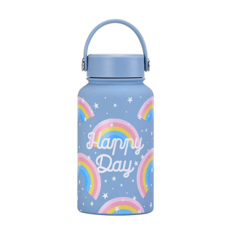 Nueva transfronteriza 650ml taza de vacío de boca ancha portátil de vacío niños estudiante deportes hervidor de agua de impresión al aire libre taza