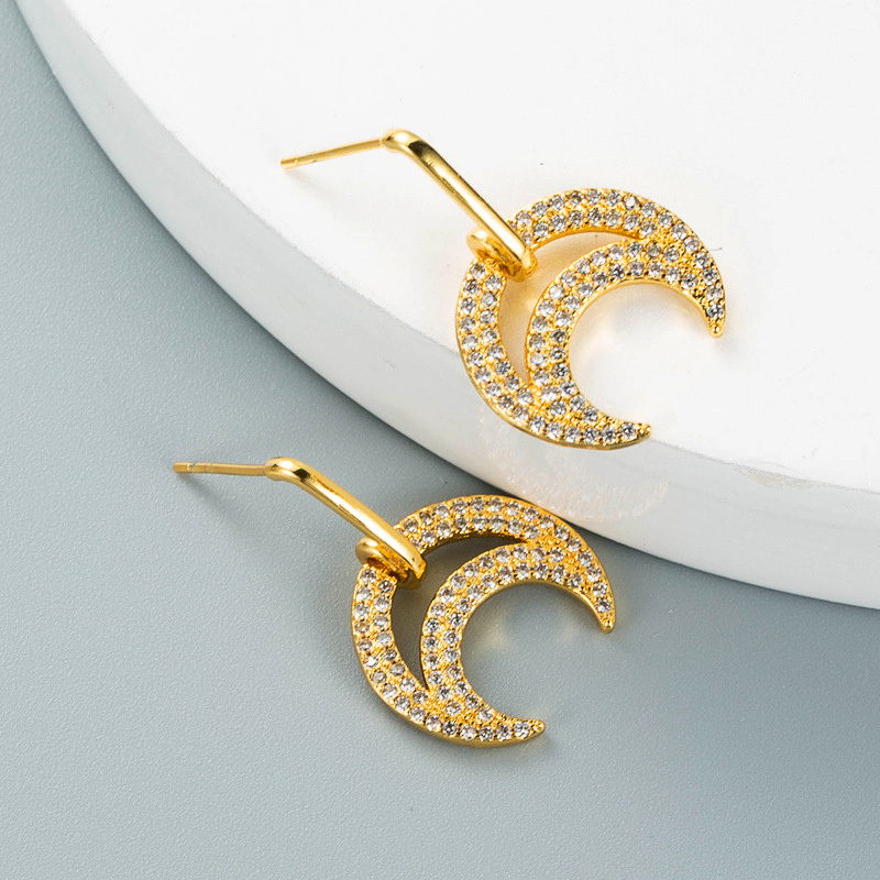 Fashion Gold-plated Copper Micro-inlaid Zircon Flower Moon Shape Earrings display picture 5