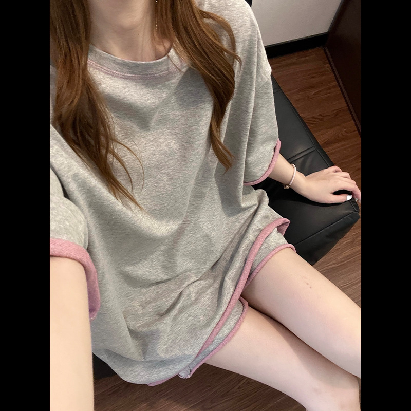 Korean Style Lazy Fashion Curled-Edge Short-Sleeved Pajamas for Women, New Summer Casual Shorts, Home Wear Set That Can Be Worn Outside