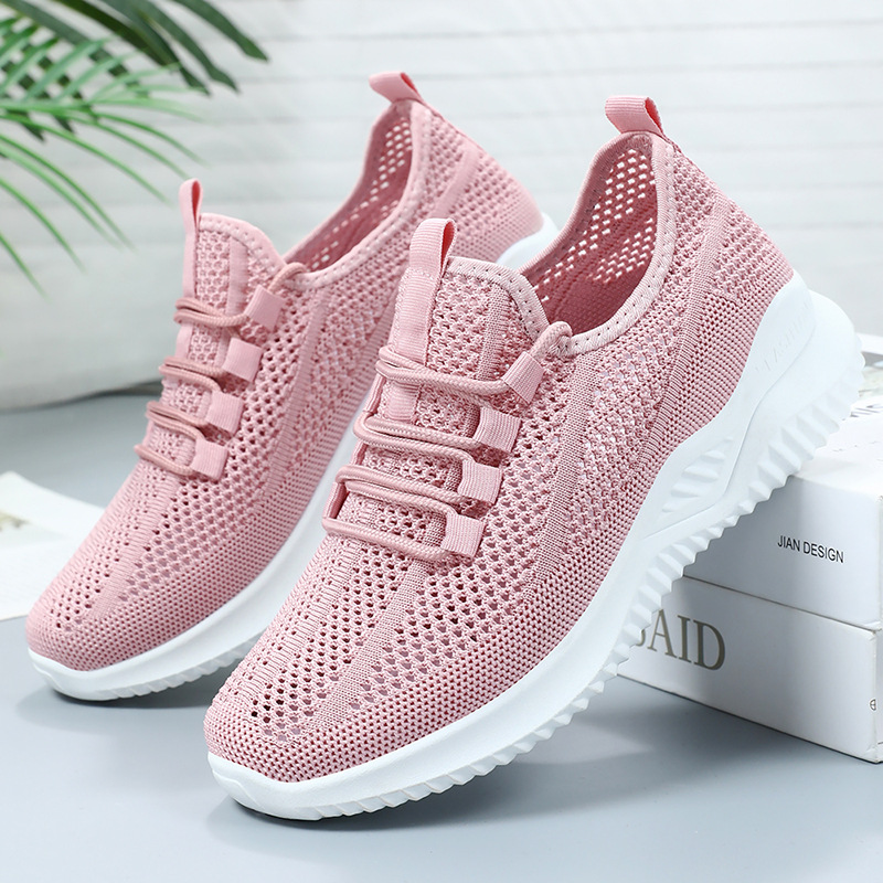 Zapatos de mujer primavera de tela de correa de tela de vuelo zapatos deportivos ligeros transpirables zapatos de mujer universal zapatos superficiales zapatos de red cómodos