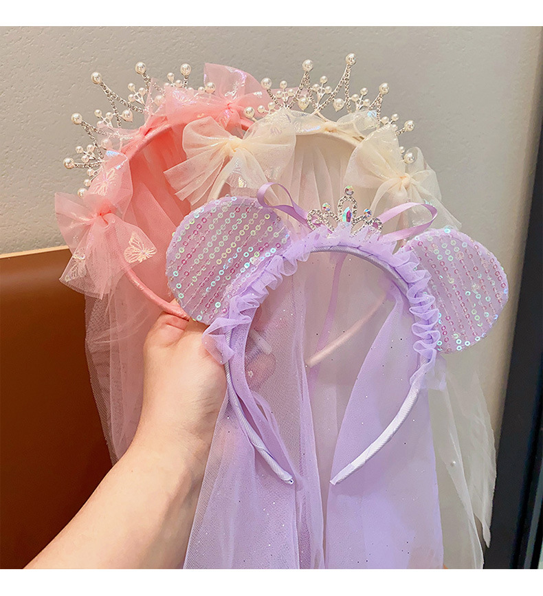 Girl's Princess Cute Crown Lace Pearl Hair Band display picture 2