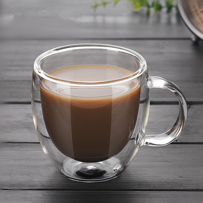 高ホウ素シリコン透明二重カップはコーヒーカップ家庭用シンプルなジュースカップ牛乳カップオフィスでコップを飲みます。|undefined