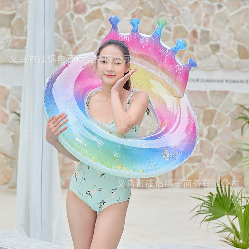 Supply ins inflatable sequin crown swimming ring adult Internet celebrity thickened mermaid armpit ring floating ring