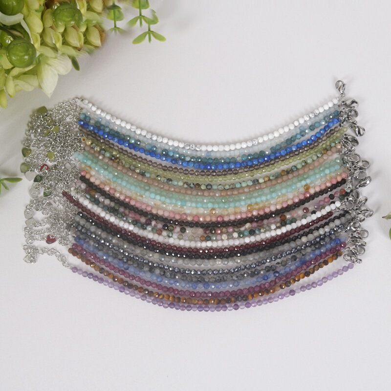 3mm Faceted Natural Stone Bracelet Yellow Crystal Agate White Moonlight Crystal Faceted Beads Jewelry Heart Tail Chain European and American Style