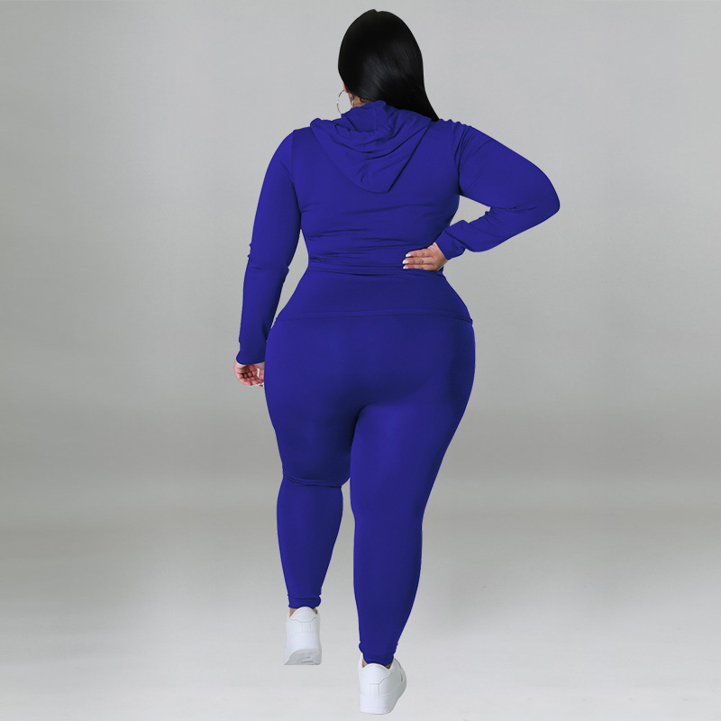 Plus Size Women's Clothing Solid Color Hooded Long Sleeve Fashion Casual Set Autumn Wear_ecoleips.com