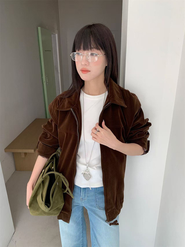 誉一新款2025秋季美式麂皮绒解构外套女美拉德翻领百搭夹克m3767|undefined