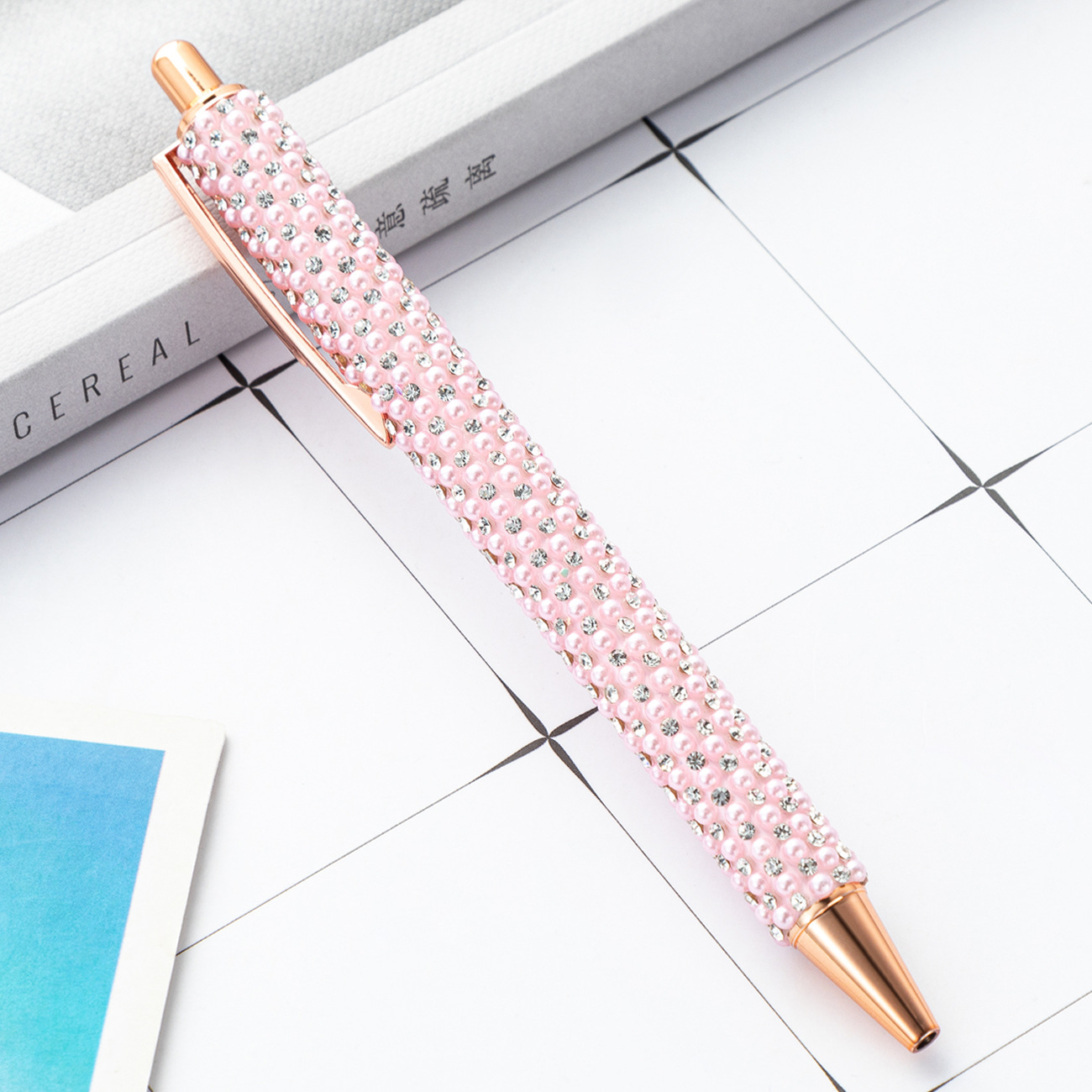 Multi-color bolsa perla prensa pluma al por mayor lindo perla chica corazón regalo publicidad pluma estudiante Bolígrafo De Metal