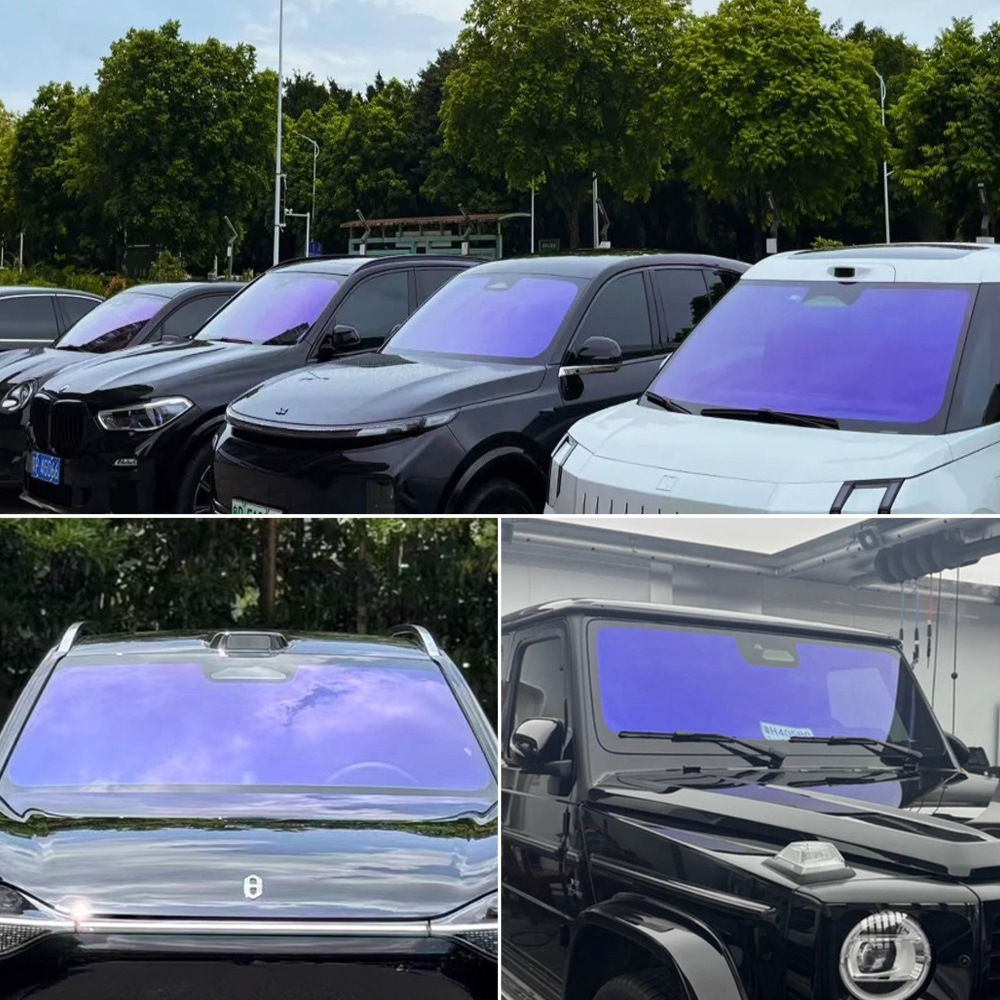 Car Front Windshield Sunshade Film Purple Colorful Sticker Window Sun Visor Strip Heat Insulation Film