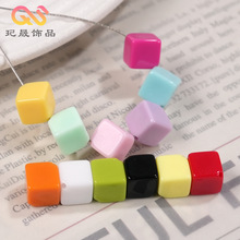 8mm实色斜孔小方块串珠DIY手机链手串耳环马卡龙色亚克力饰品配件
