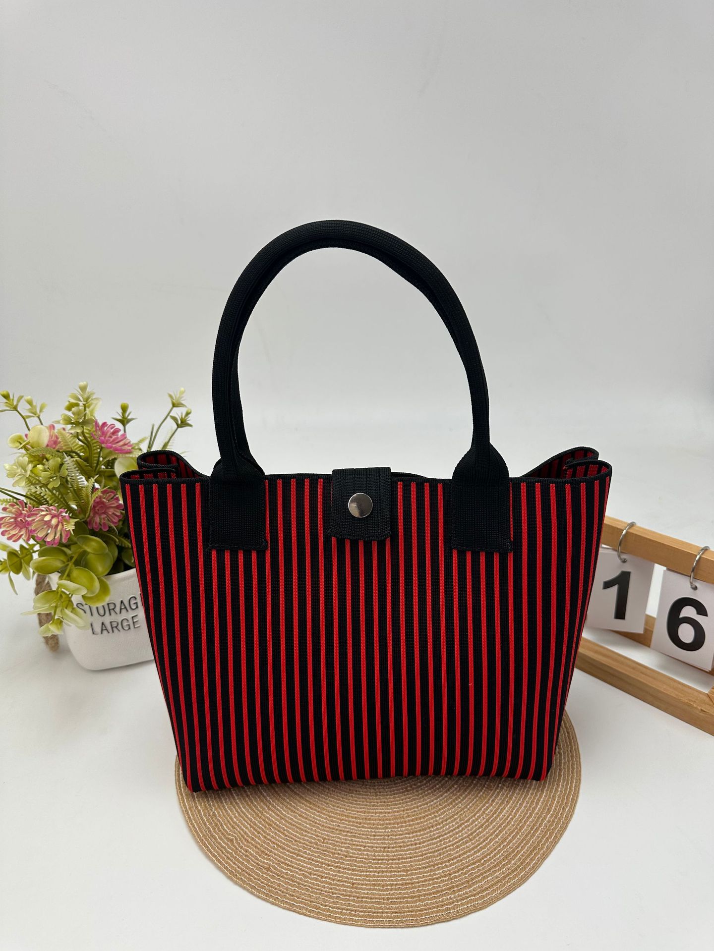 Houndstooth Knit Structured Large Capacity Square Handbag 14