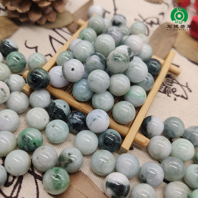 緬甸翡翠A貨冰糯種13mm飄花圓珠子手鏈項鏈配件diy四會批發