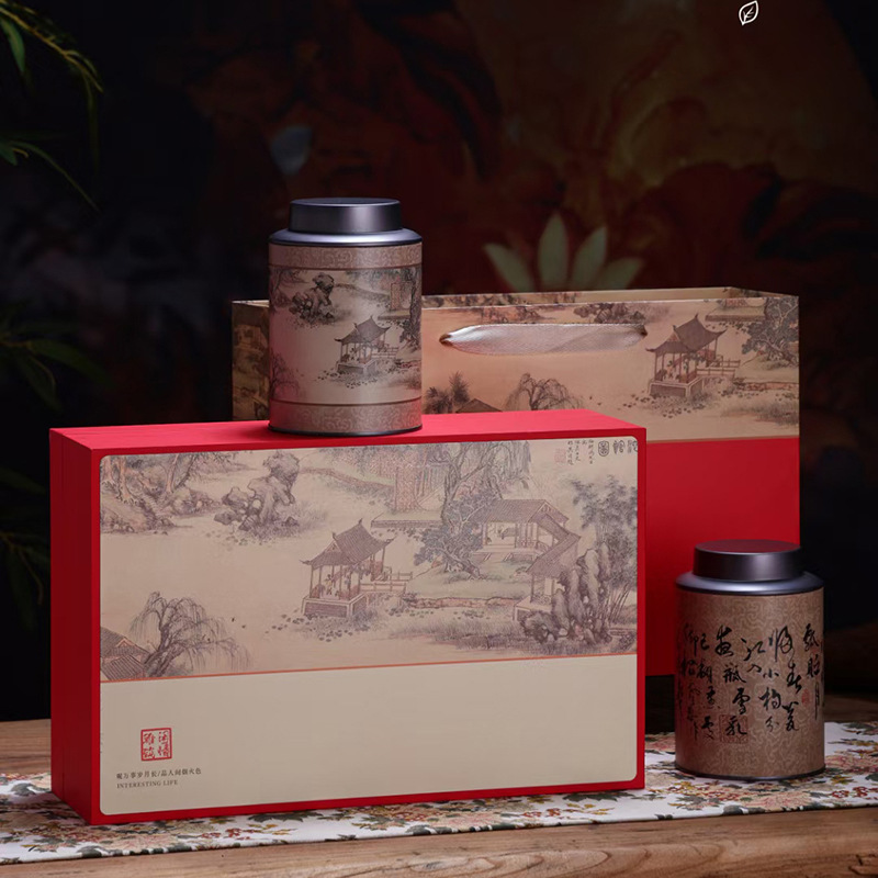新款茶叶包装盒复古两圆罐红茶绿茶岩茶铁观音通用铁盒茶叶包装盒