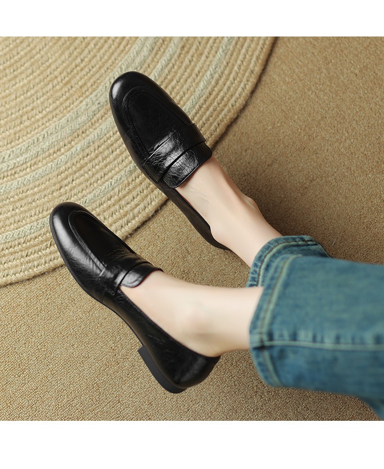 Giày lười nữ mũi tròn đế thấp da mềm phong cách casual — Màu đen chi tiết 15