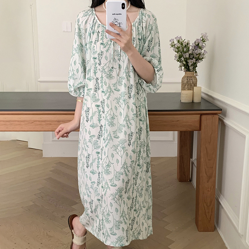 New Chinese Style National Style Cotton Silk Nightdress Women's Summer Thin Loose Comfortable Draped Short Sleeve Round Neck Artificial Cotton Home Clothes New Chinese Style National Style Cotton Silk Nightdress Women's Summer Thin Loose Comfortable Draped Short Sleeve Round Neck Artificial Cotton Home Clothes