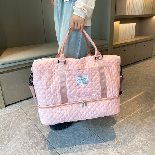 Fashionable Handheld Luggage Carry-on Bag, Short Trip Checkered Wet and Dry Separation Sports Fitness Bag, Large Capacity Shoe Compartment Travel Bag