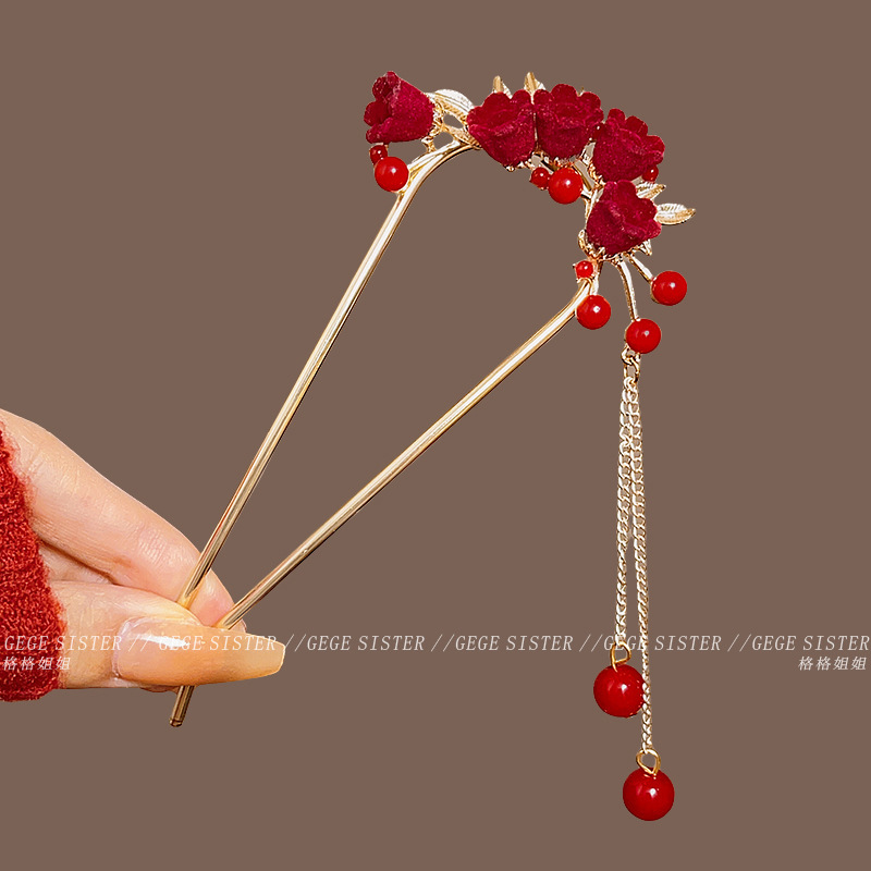Red Chinese hairpin floral