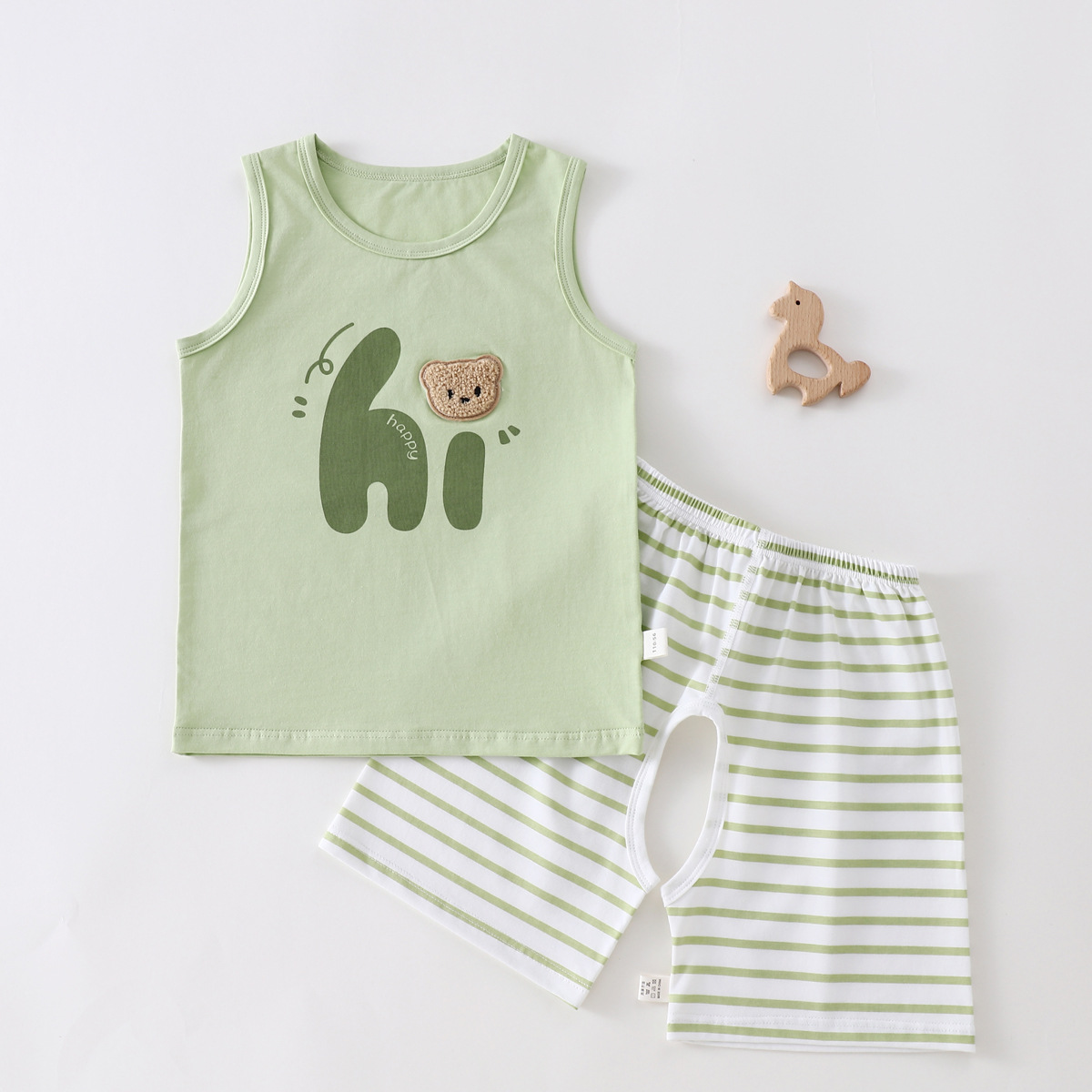 Baby Vest Sleeveless Short-Sleeve Set Open-Crotch Pants Shorts Summer Thin Baby Clothes Top Pants Ultra-Thin Style