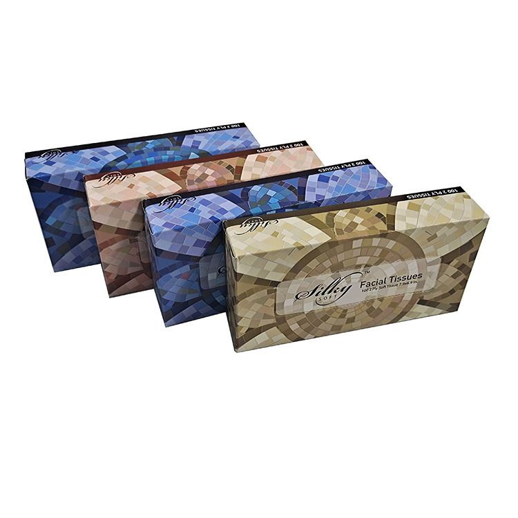 Factory Direct Sales Boxed Facial Tissue for Home and Car Use, Square Tissue Box with Printable Pattern and Logo, Pull-Out Type