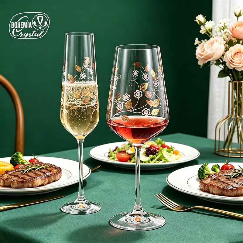 Tazas de cristal sin plomo importadas de alta calidad tazas de vino alto estilo europeo tazas de alto pie artesanía de relieve de lujo ligero tazas de champagne domésticas al por mayor