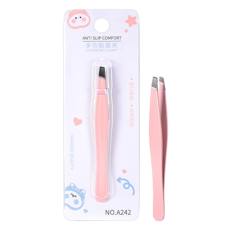 LMLTOP Multifunctional Oblique Eyebrow Clip Stainless Steel Eyebrow Clamp False Eyelash Tweezers A242
