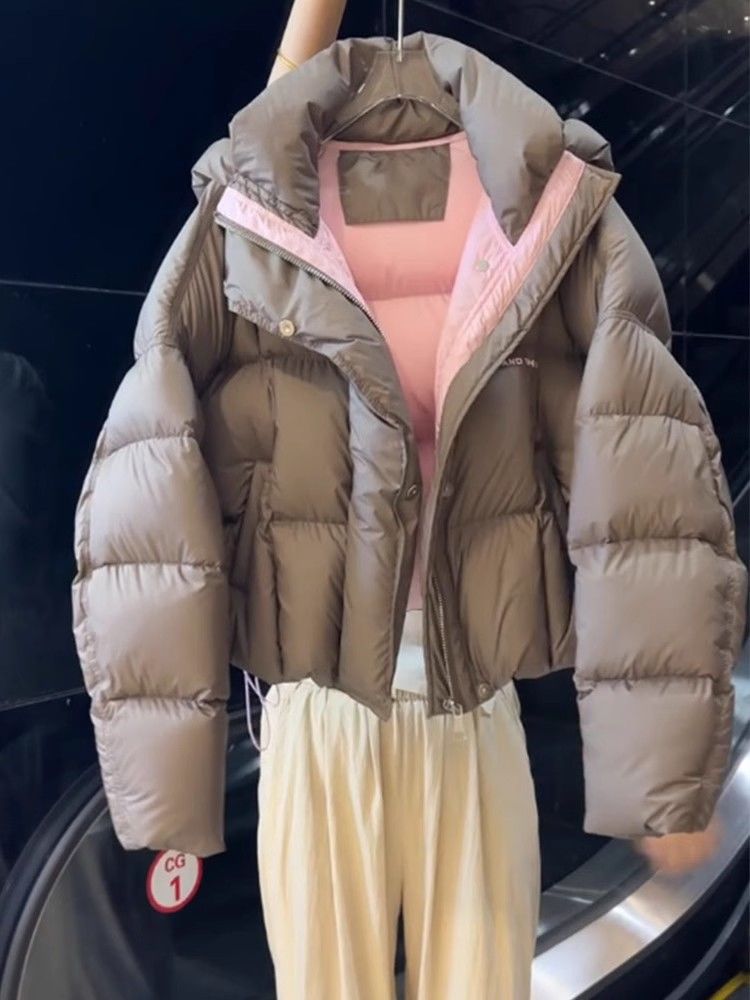 独特超好看卡其灰短款棉服女冬季新款小个子高端面包服外套潮