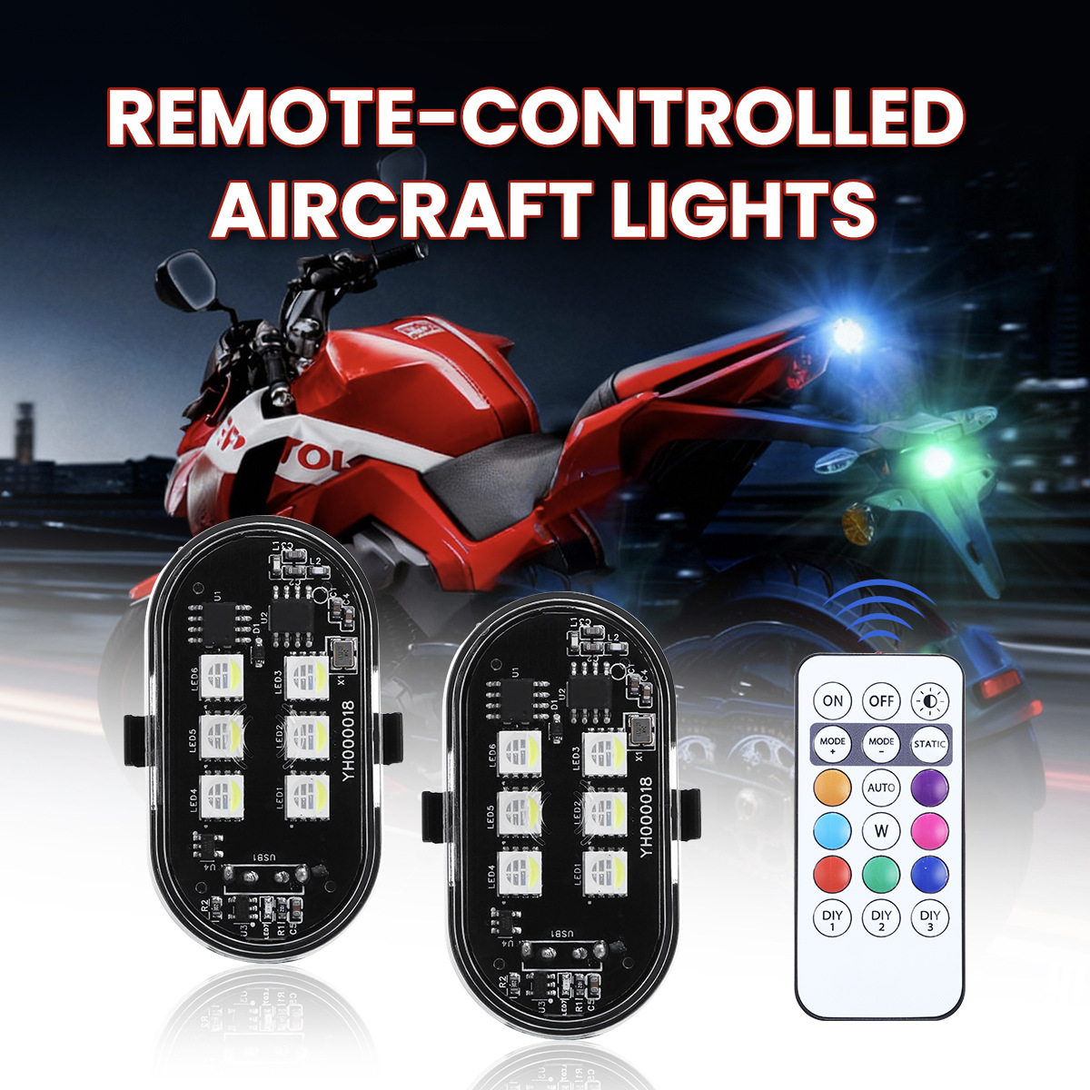 Cross-Border Colorful Flashing Aircraft Lights Modified Motorcycle Flash Lights Car Atmosphere Lights Electric Vehicle Warning Decorative Lights