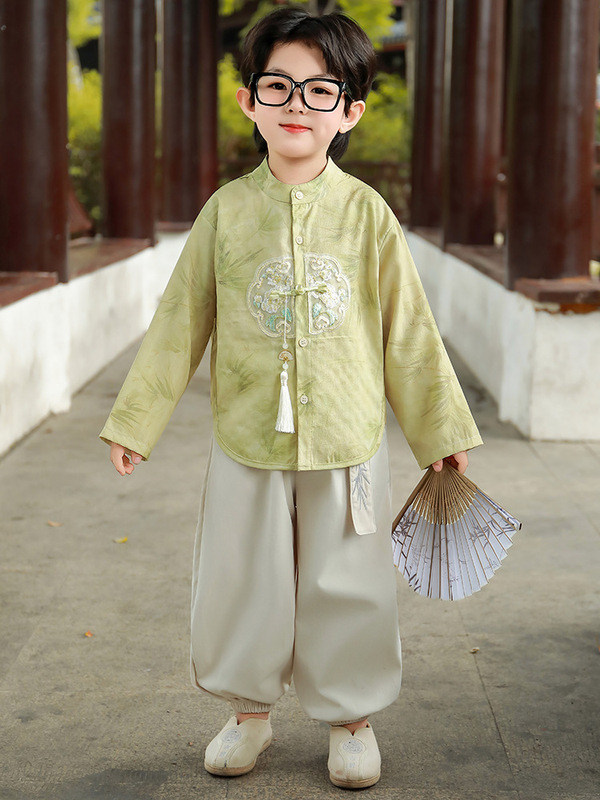 国风日常汉服男童套装春秋季薄款透气儿童唐装宝宝中式古风服装|undefined