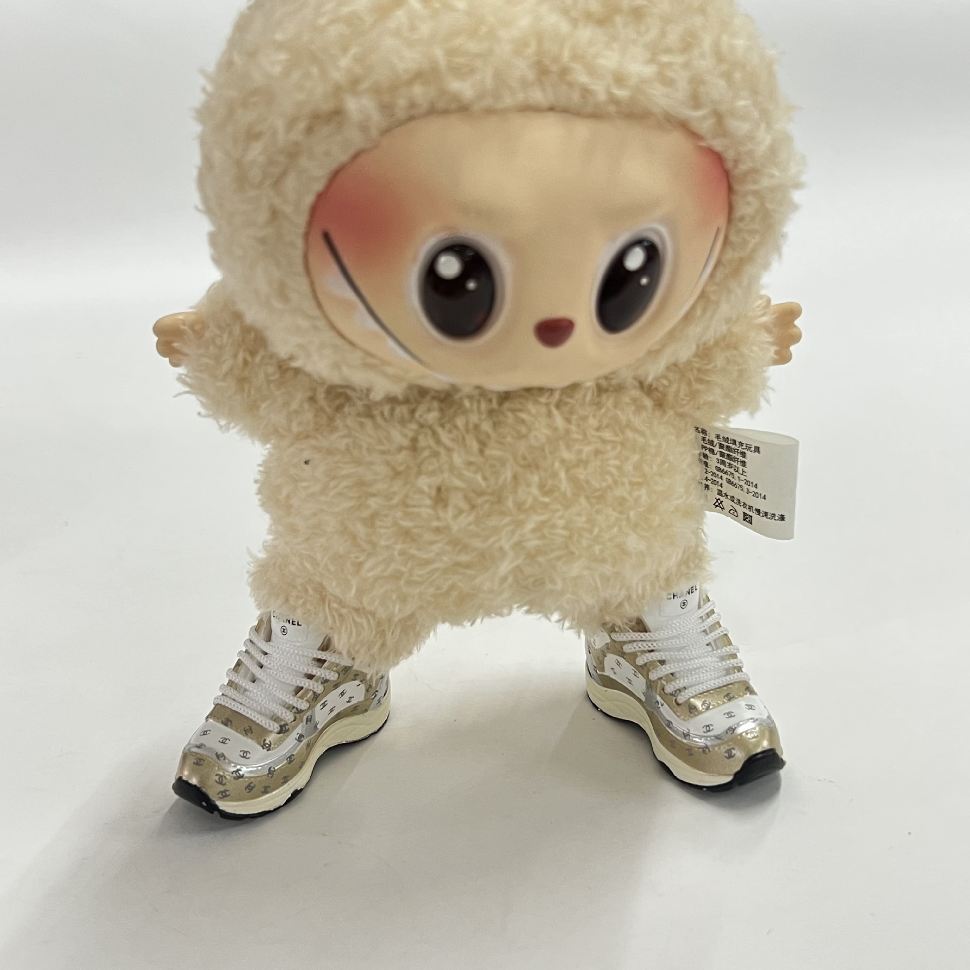 LABUBU Zapatos Rabu Ropa de bebé 17cm felpa vinilo bolso de muñeca colgante para zapatos desnudos caja ciega