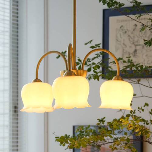 Cherlon Modern French American Full Copper Simple Cream Bell Iris Bedroom Pendant Lamp Closet Living Room Dining Room Pendant Lamp