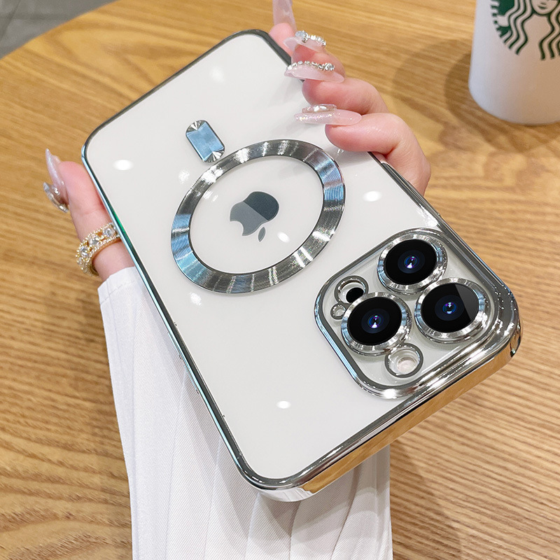 Apple 16 Pro Max対応 電気メッキ磁気吸着スマホケース 透明iPhone16ハードケースPC保護カバー15耐衝撃|undefined