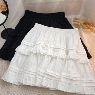 白色短裙子a字法式波點蓬蓬半身裙女夏季新款芭蕾風蛋糕裙潮跨境