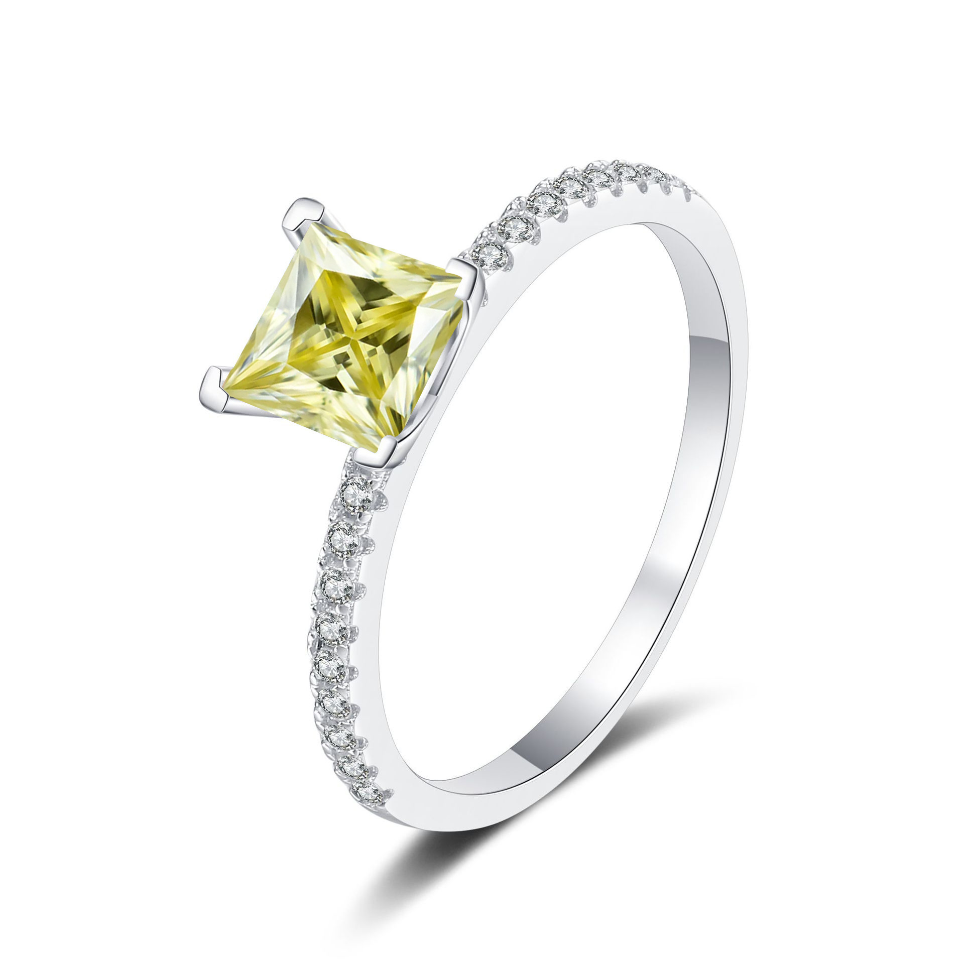 1 / 2 quilates princesa anillo cuadrado anillo de piedra de mosaico de color con certificado de Gra S925 plata esterlina anillo de mosaico de mujer