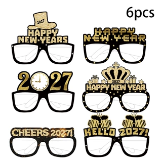 跨境新款新年黑金纸质彩色3D眼镜儿童生日拍照道具派对装饰用品