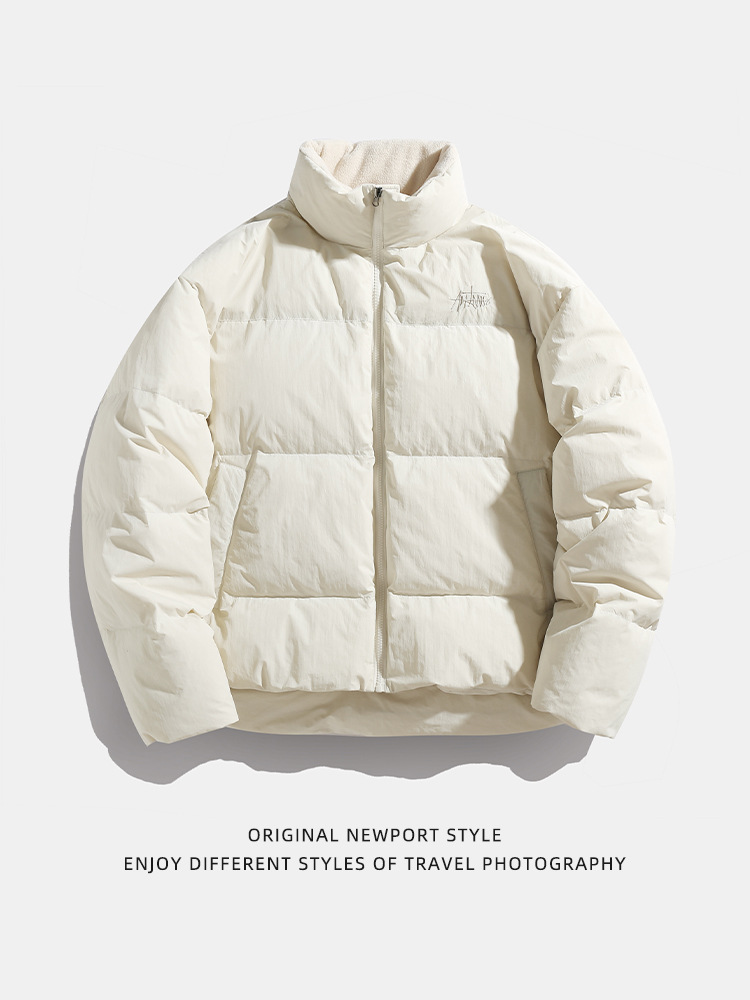 90 parejas de terciopelo chaqueta gruesa para hombres 2024 invierno nueva marca de moda bordado corto cuello alto chaqueta de pan q