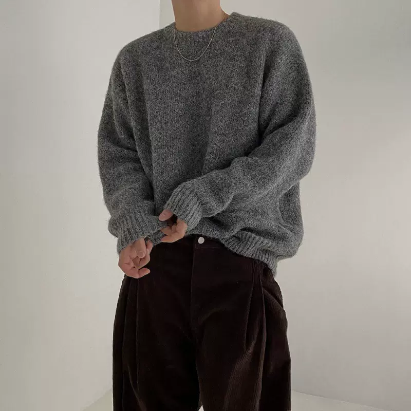 MYQ针织衫男士秋季韩版潮流慵懒风套头毛衣宽松圆领上衣