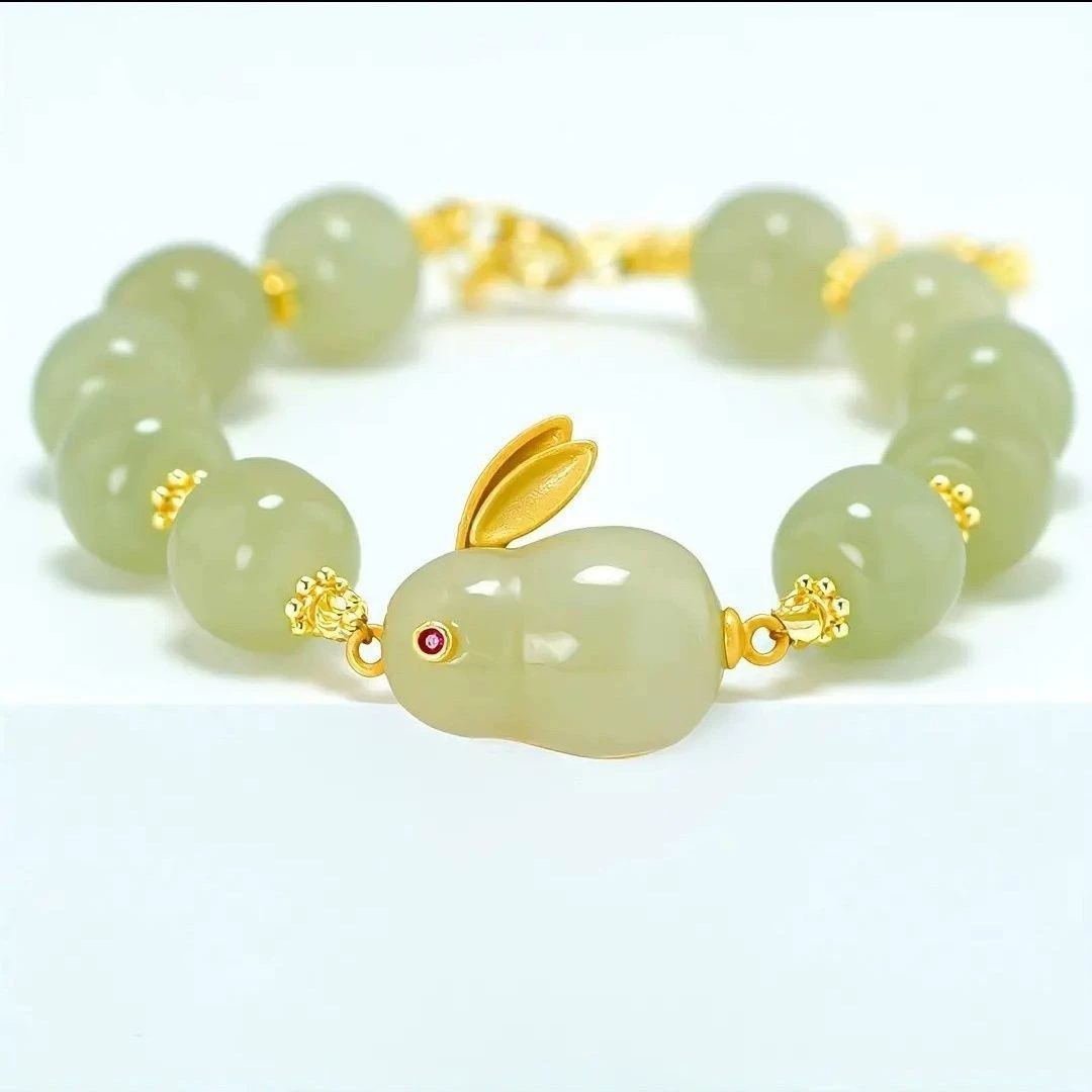 Новый сетевой красный дрожащий тот же нефритовый кролик браслет девушка зеленый маленький кролик свежий подарок подруги для подруги
