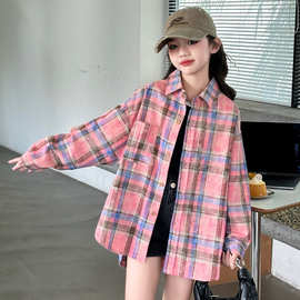 女童格子衬衫春秋2025新款儿童韩版慵懒风洋气春装女大童春季上衣