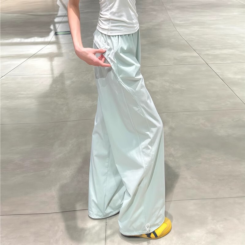 Blue Cargo Pants for Women Summer Thin 2025 New Korean Style Loose Straight High Waist Casual Wide Leg Sports Pants