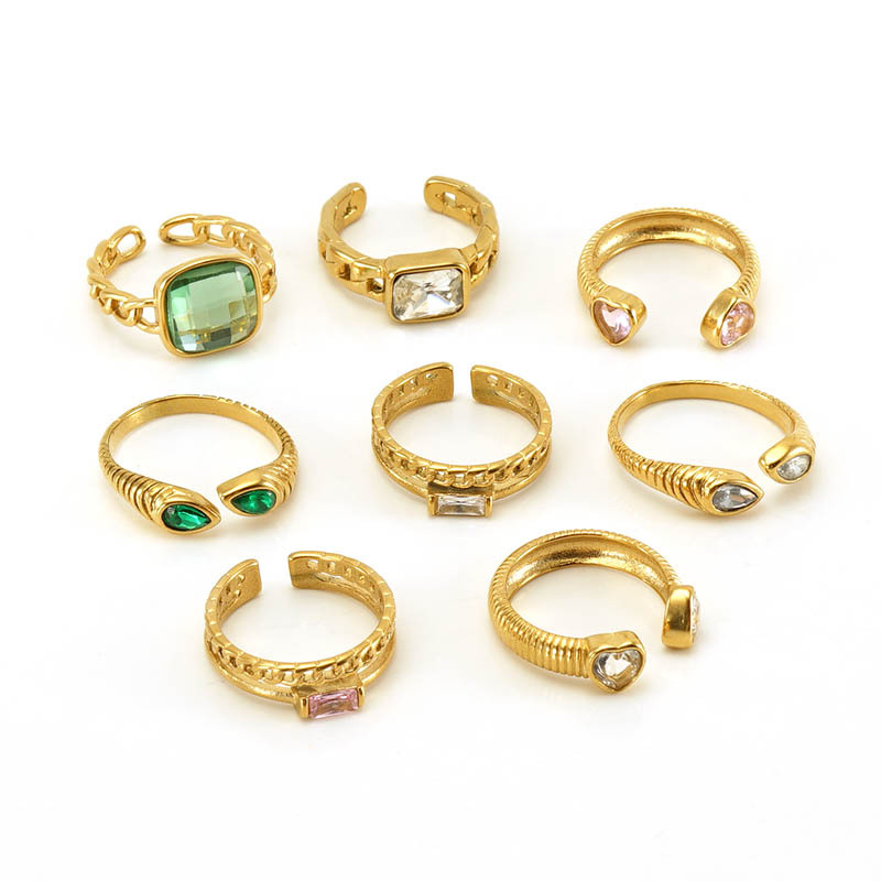 Transfronterizo europeo y americano anillo de circón de acero inoxidable nicho diseño retro anillo avanzado abierto con incrustaciones ins estilo de las mujeres