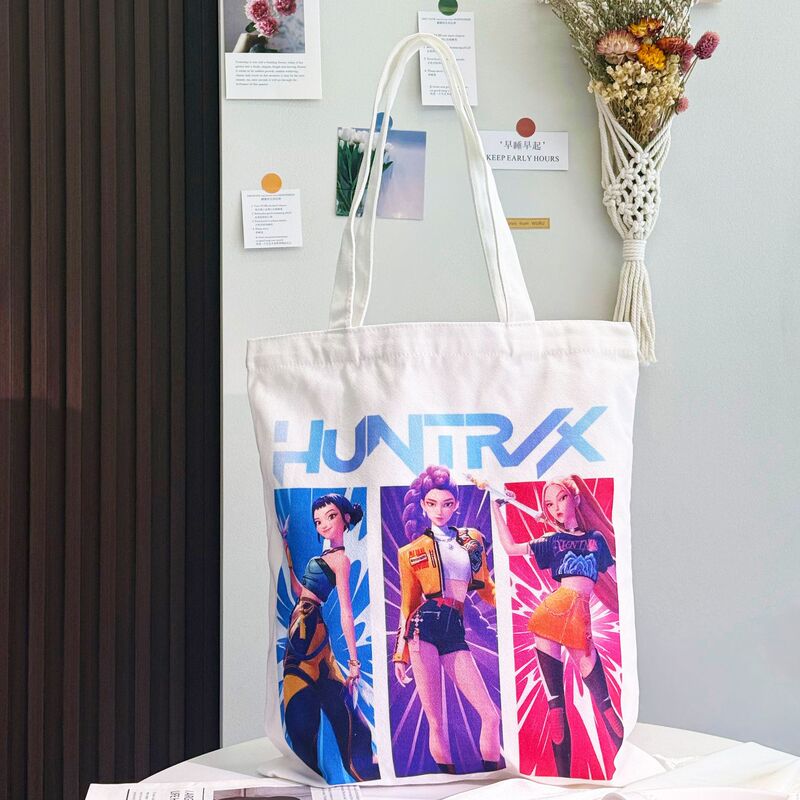 Cartoon Cross-Border Stitch Canvas Bag, Fashionable Student Bag, Women's Handbag, Cute Commuting Versatile Shoulder Tote Large Bag