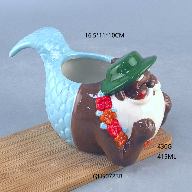 Regalos publicitarios de taza de sirena de cerámica de forma especial, taza de cola de sirena de animales negros, artesanía 3D, regalo de taza